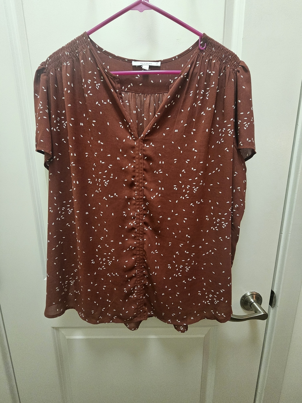 Burnt Orange Smocked Shoulder Short-Sleeve Blouse